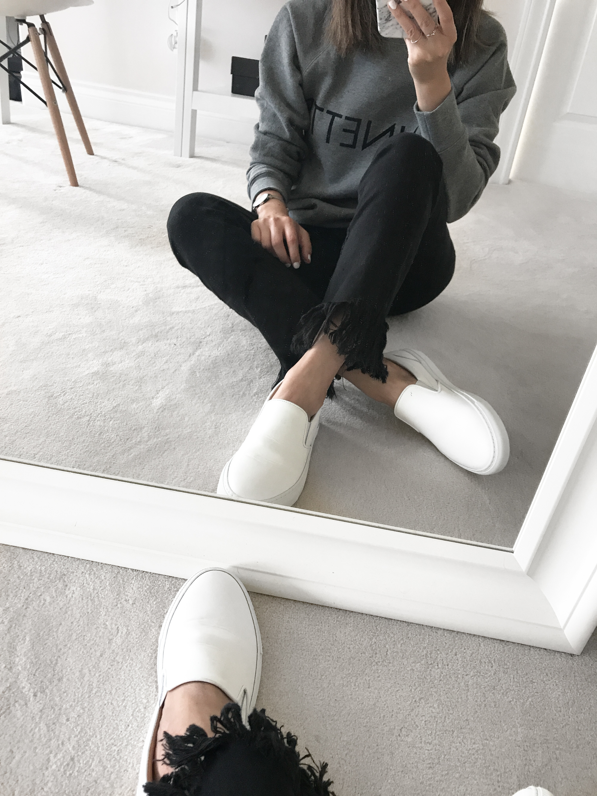 white sneaker outfit, blogger, greats sneakers